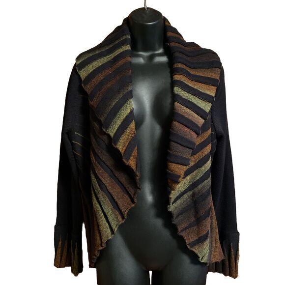 Angel Design By Sabri Ozel Sweater Cardigan Black Colorful Knit Wool Blend Sz L - Picture 4 of 7